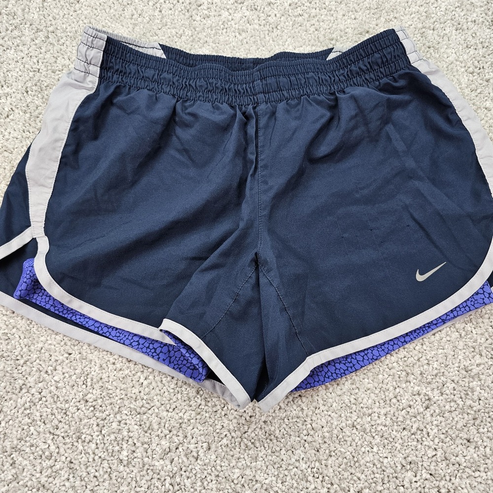 Nike Womens Dri Fit Running Shorts Built-in Spandex Sz Small Navy / Neon Purple
